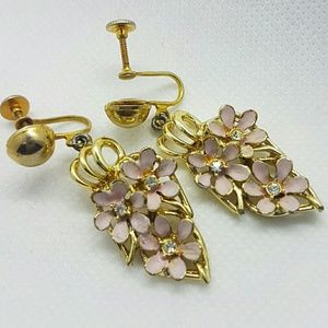 Vintage pink enamel flowers/ rhinestones Centers